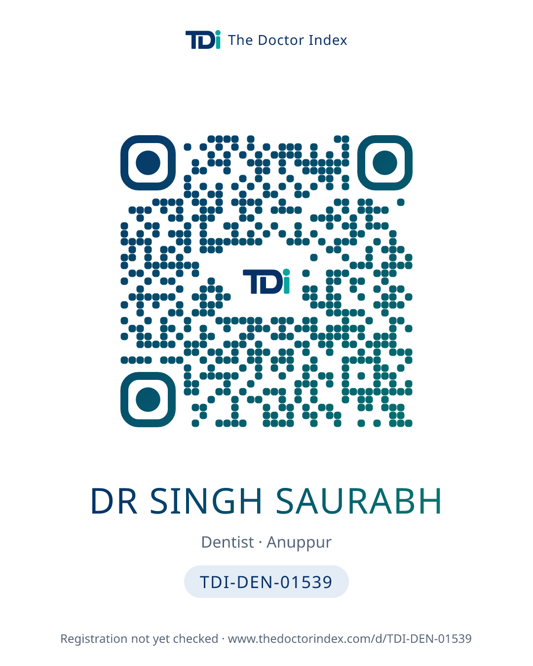 QR card for Dr Singh Saurabh, TDI-DEN-01539