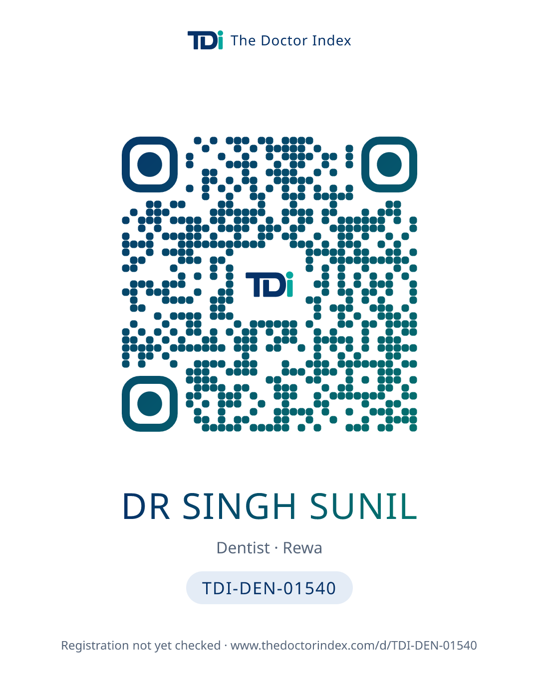 QR card for Dr Singh Sunil, TDI-DEN-01540