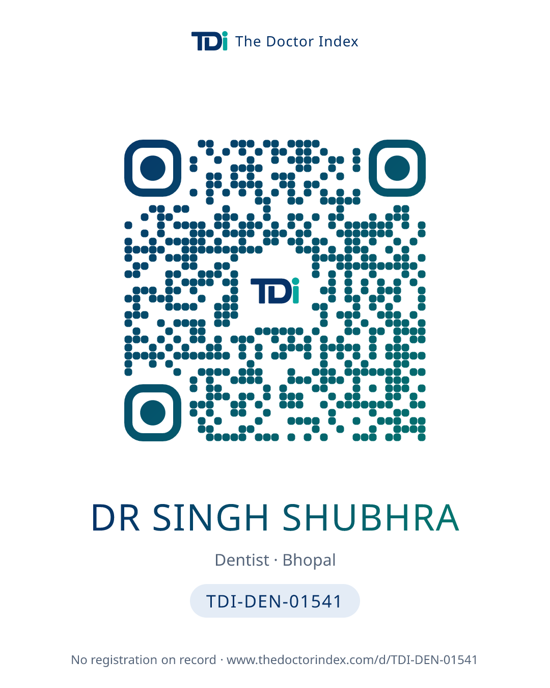 QR card for Dr Singh Shubhra, TDI-DEN-01541