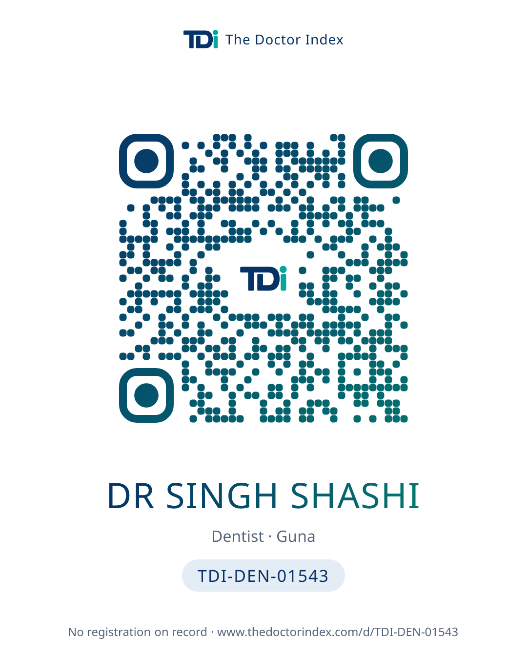 QR card for Dr Singh Shashi, TDI-DEN-01543