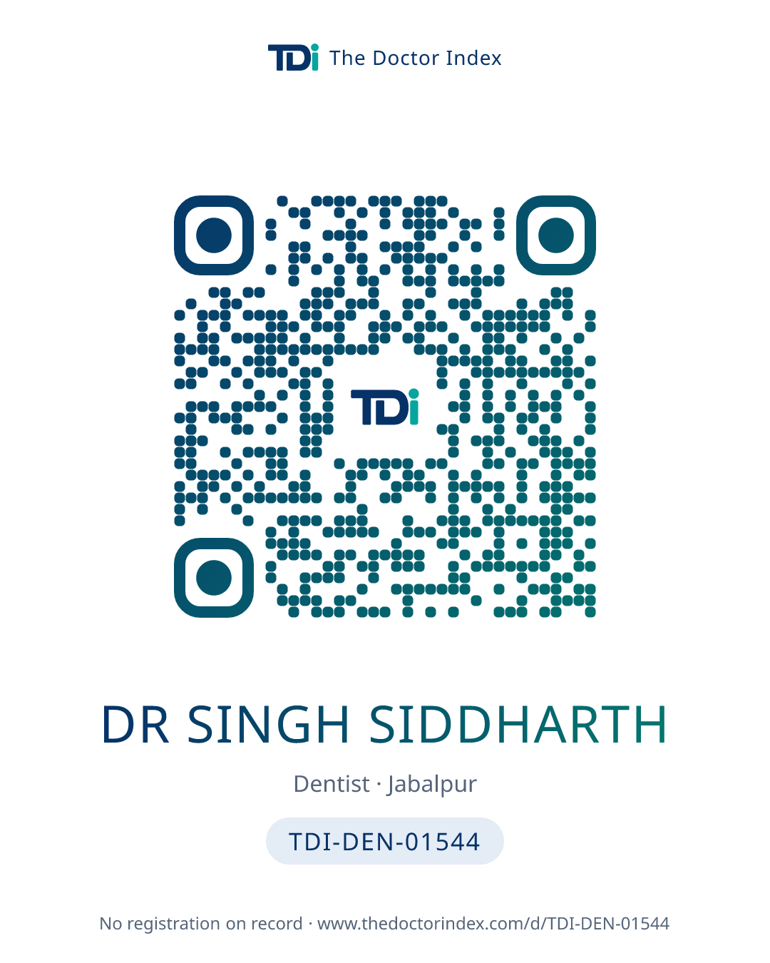QR card for Dr Singh Siddharth, TDI-DEN-01544