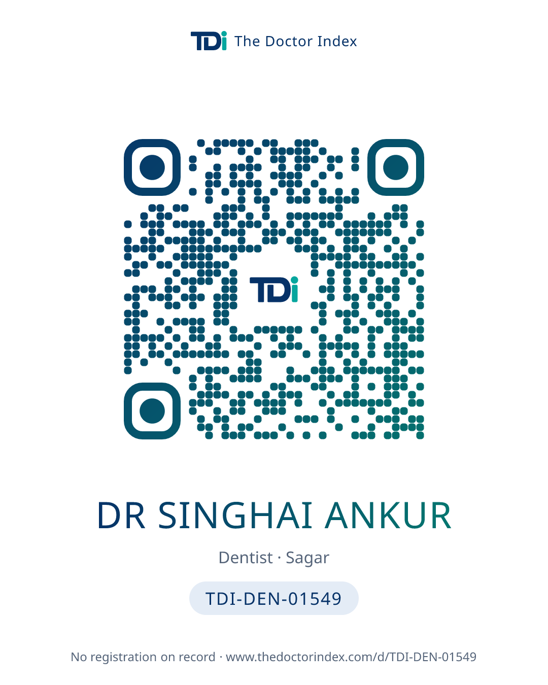 QR card for Dr Singhai Ankur, TDI-DEN-01549