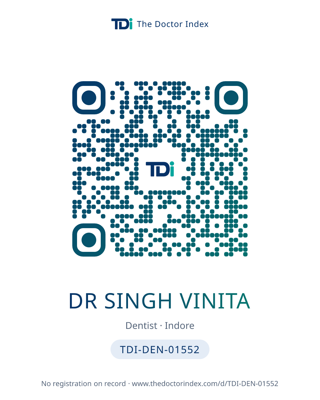 QR card for Dr Singh Vinita, TDI-DEN-01552