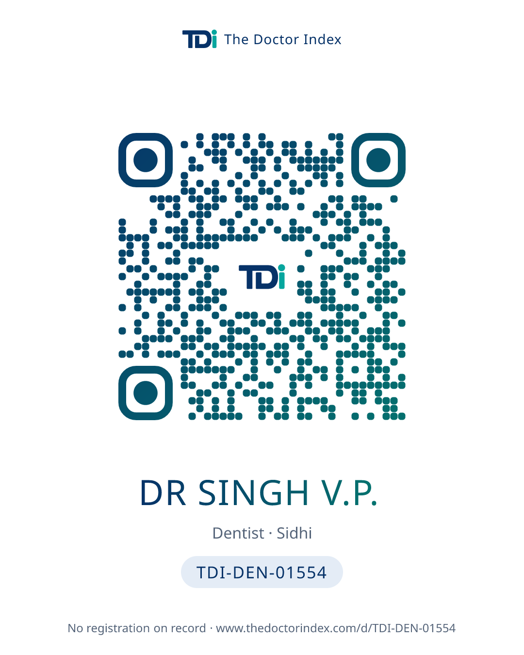 QR card for Dr Singh V.P., TDI-DEN-01554