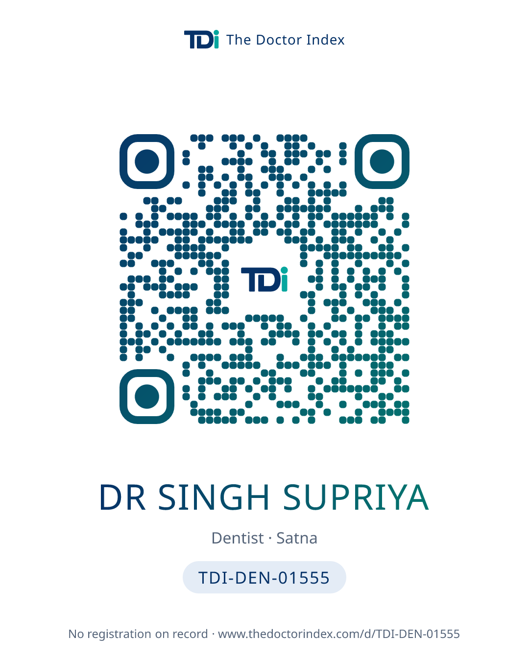 QR card for Dr Singh Supriya, TDI-DEN-01555