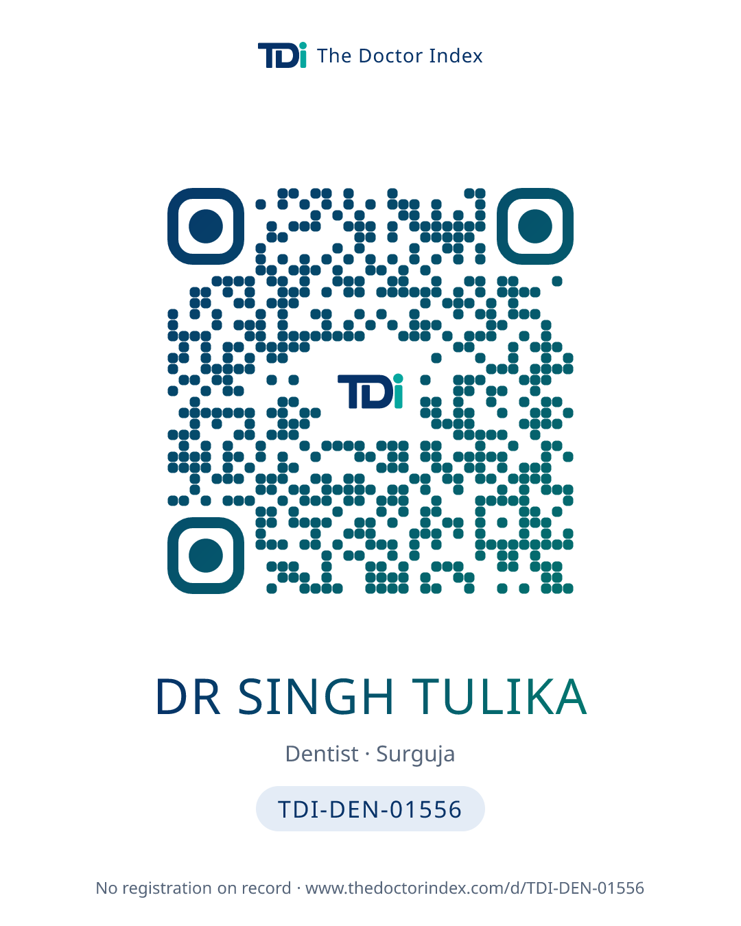 QR card for Dr Singh Tulika, TDI-DEN-01556