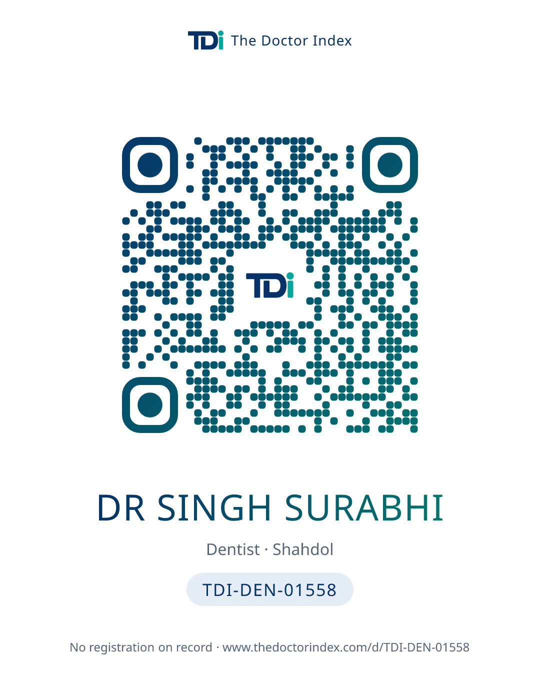 QR card for Dr Singh Surabhi, TDI-DEN-01558