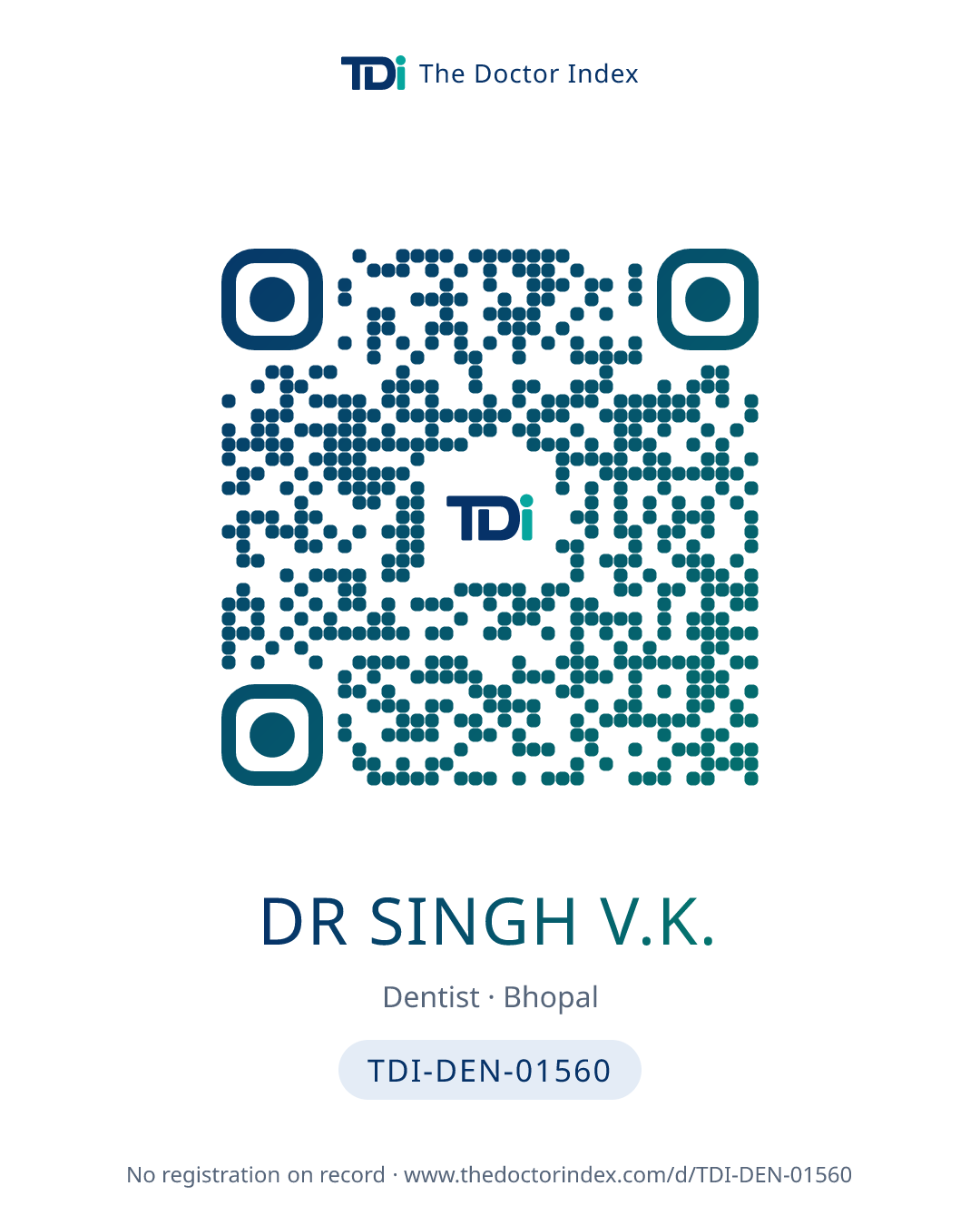 QR card for Dr Singh V.K., TDI-DEN-01560