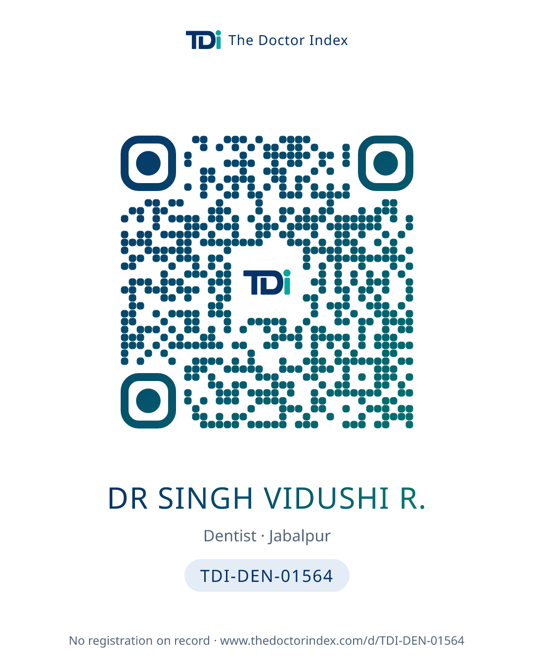 QR card for Dr Singh Vidushi R., TDI-DEN-01564