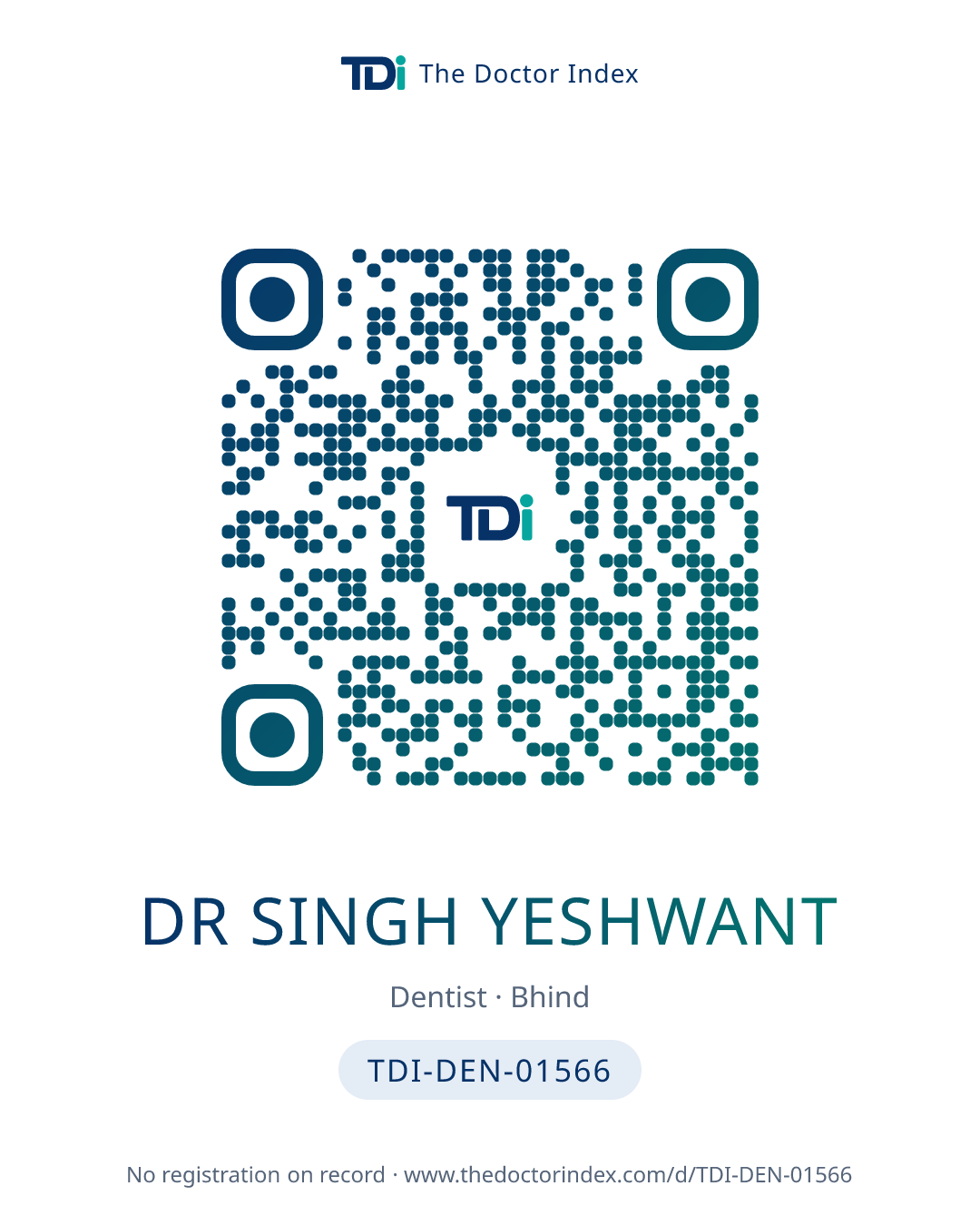 QR card for Dr Singh Yeshwant, TDI-DEN-01566