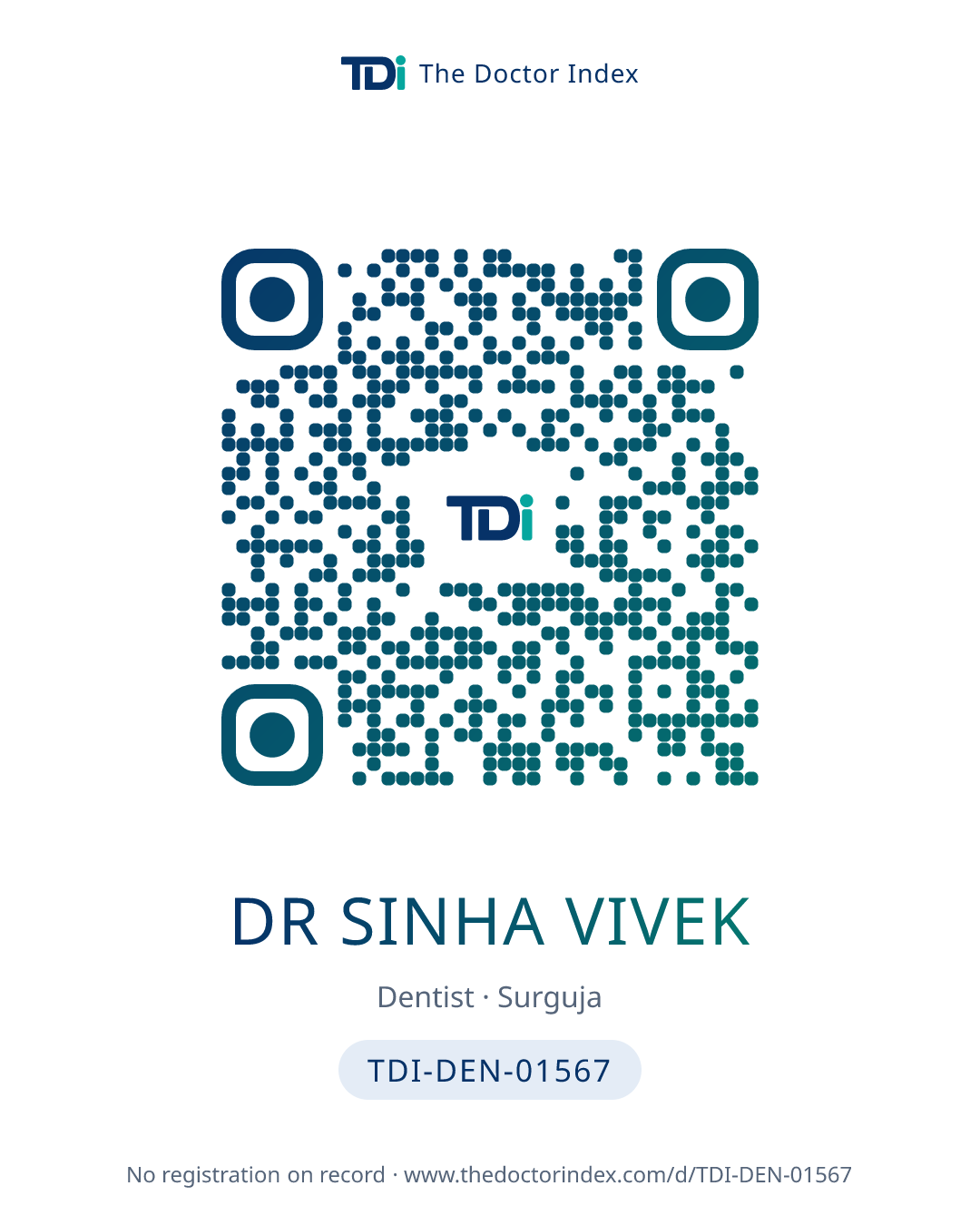 QR card for Dr Sinha Vivek, TDI-DEN-01567