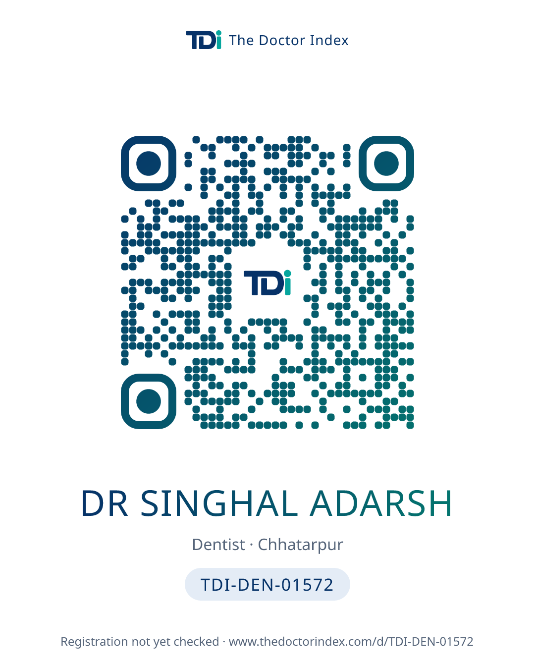 QR card for Dr Singhal Adarsh, TDI-DEN-01572