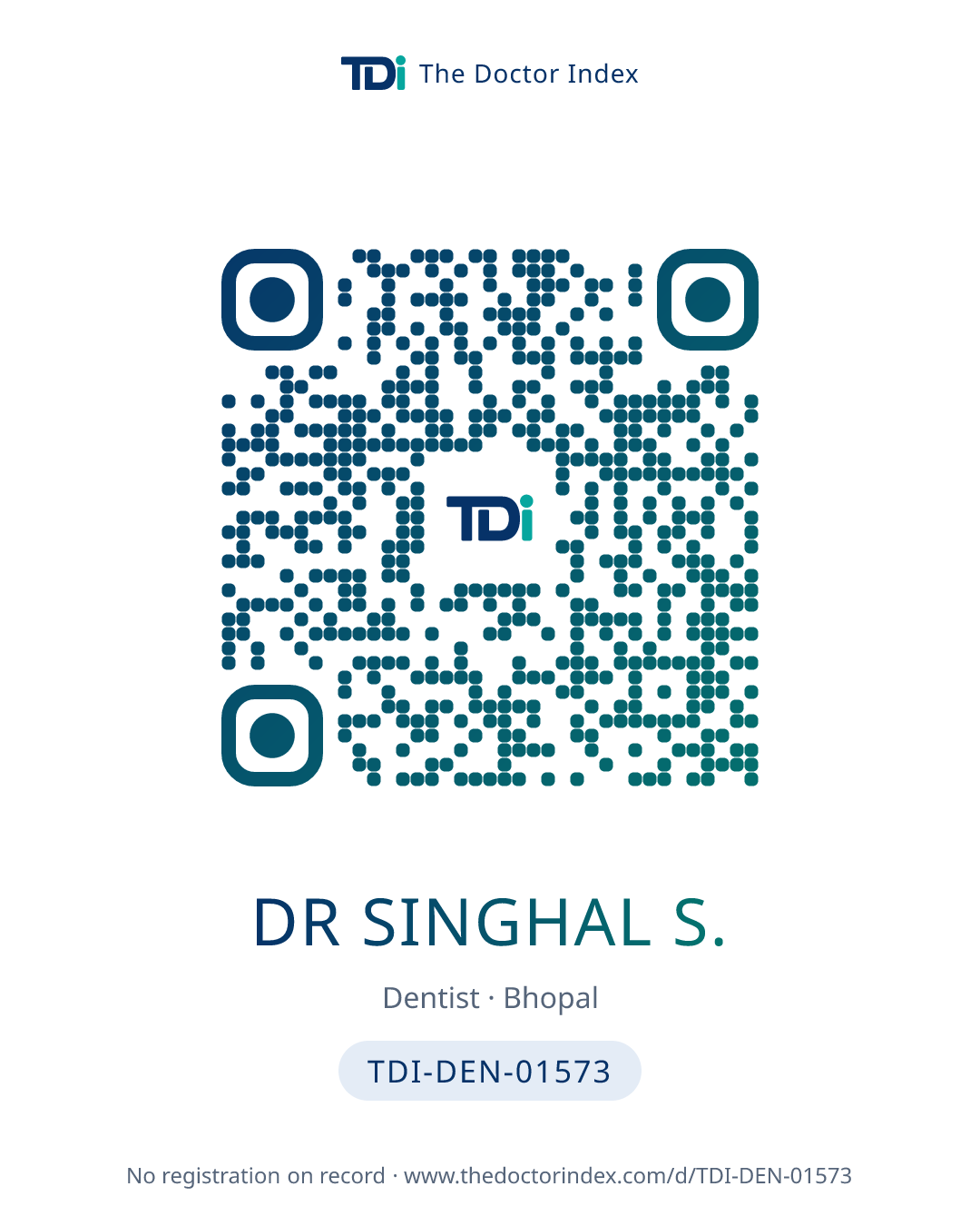 QR card for Dr Singhal S., TDI-DEN-01573