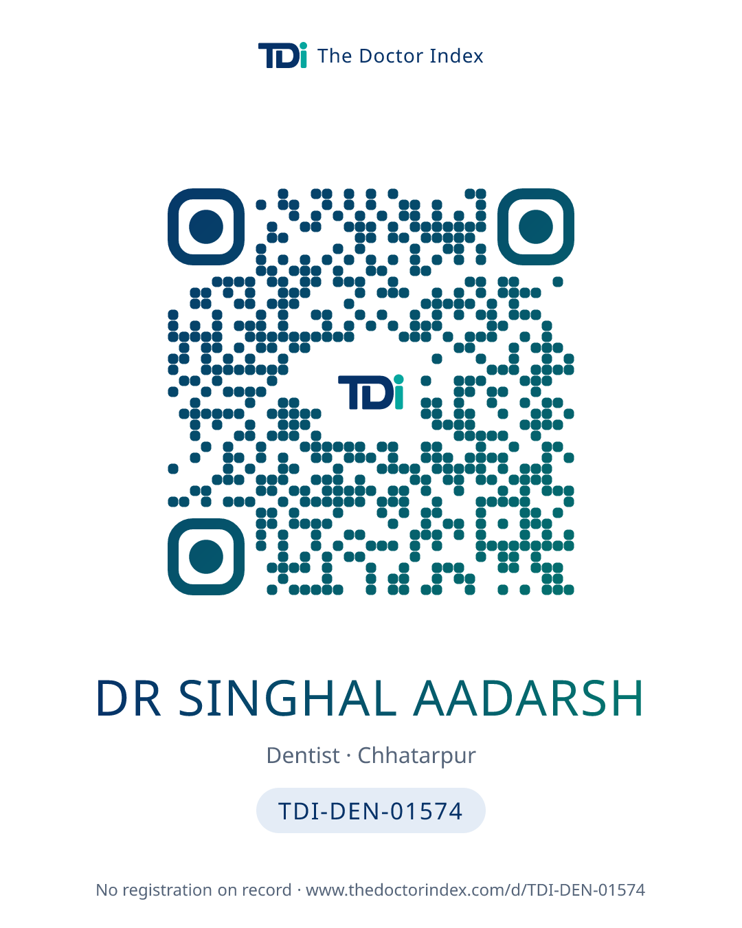 QR card for Dr Singhal Aadarsh, TDI-DEN-01574