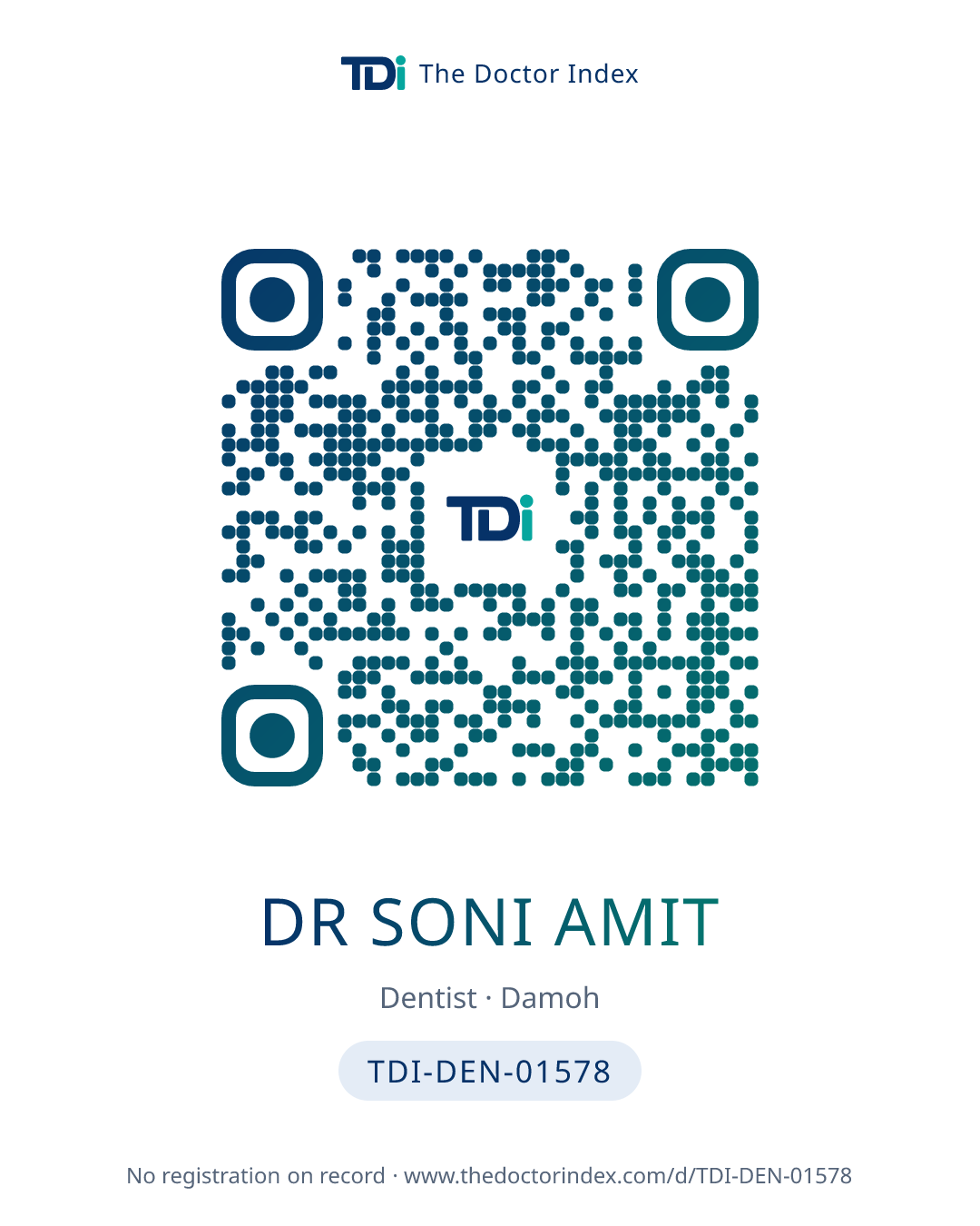 QR card for Dr Soni Amit, TDI-DEN-01578