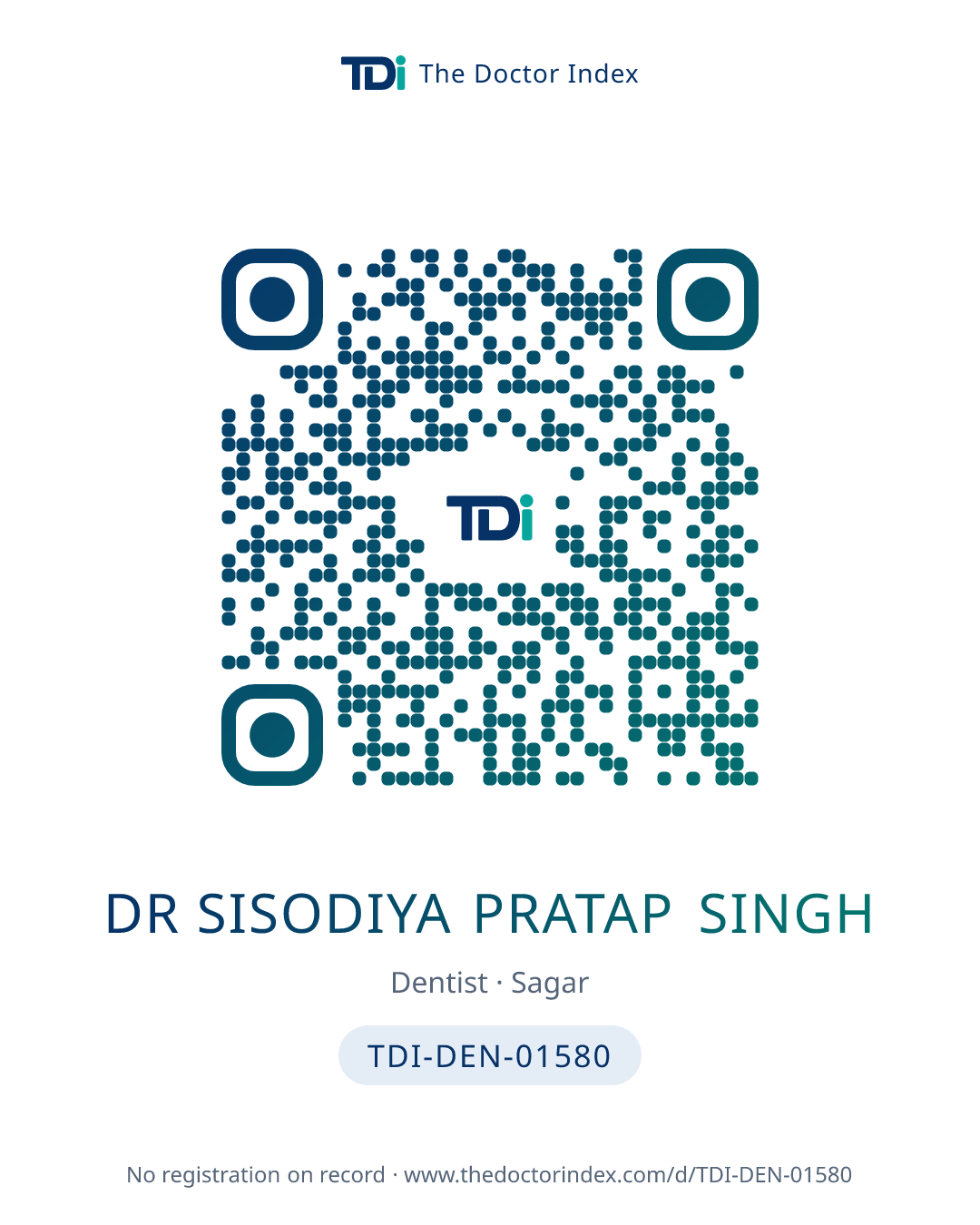 QR card for Dr Sisodiya Pratap Singh, TDI-DEN-01580