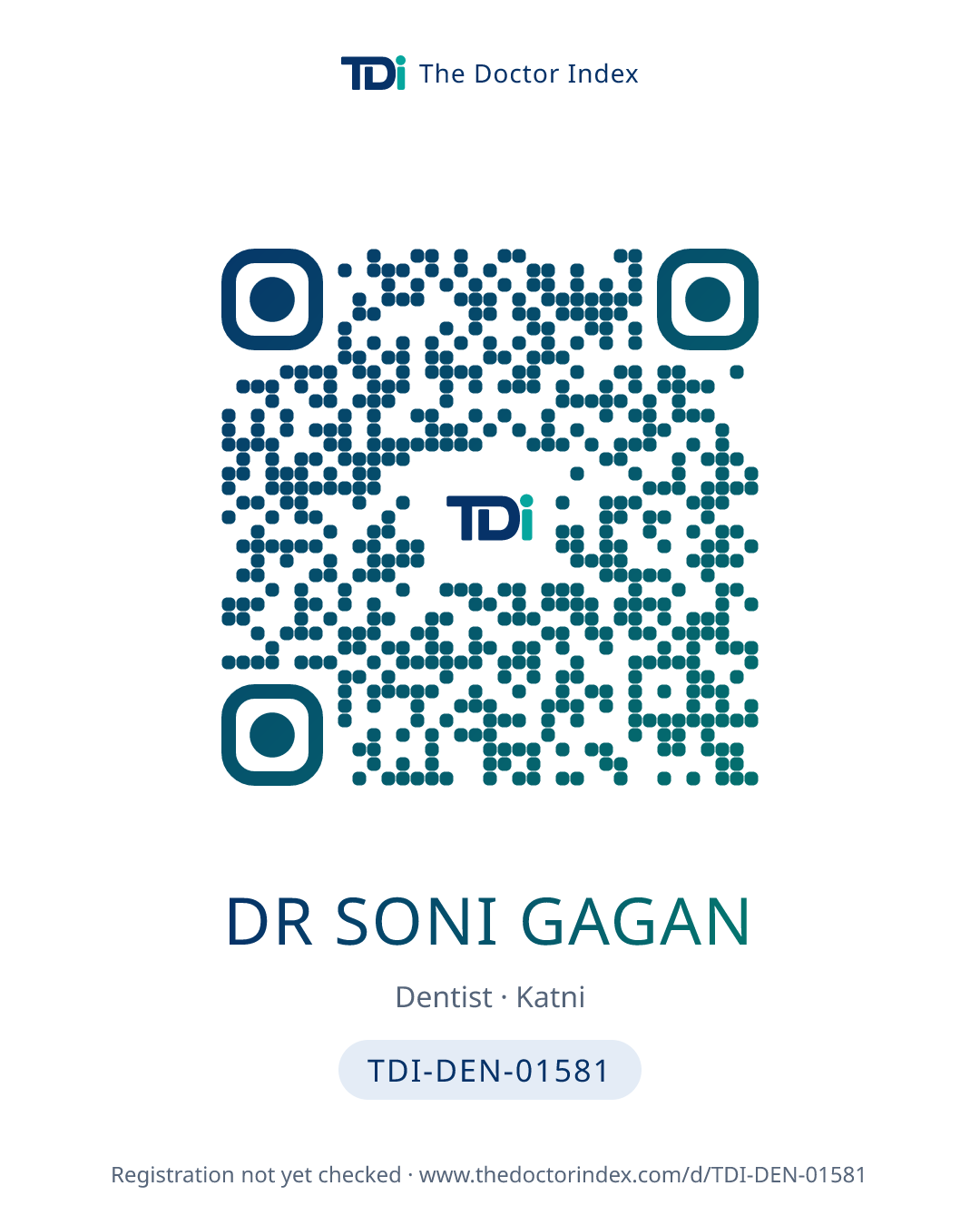 QR card for Dr Soni Gagan, TDI-DEN-01581