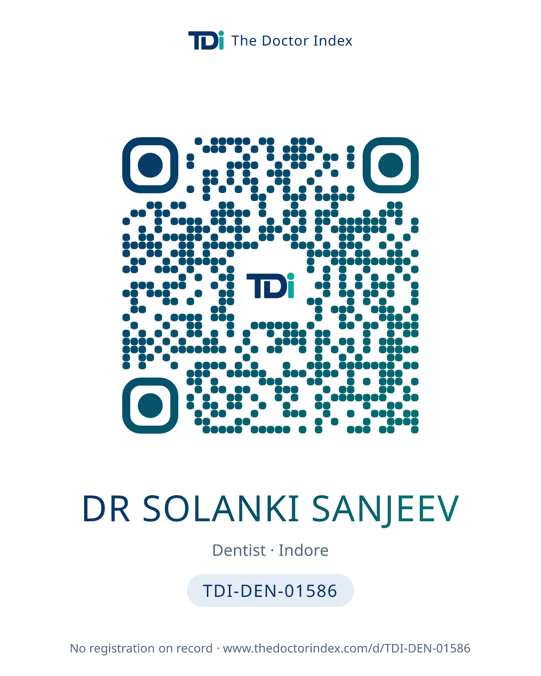 QR card for Dr Solanki Sanjeev, TDI-DEN-01586