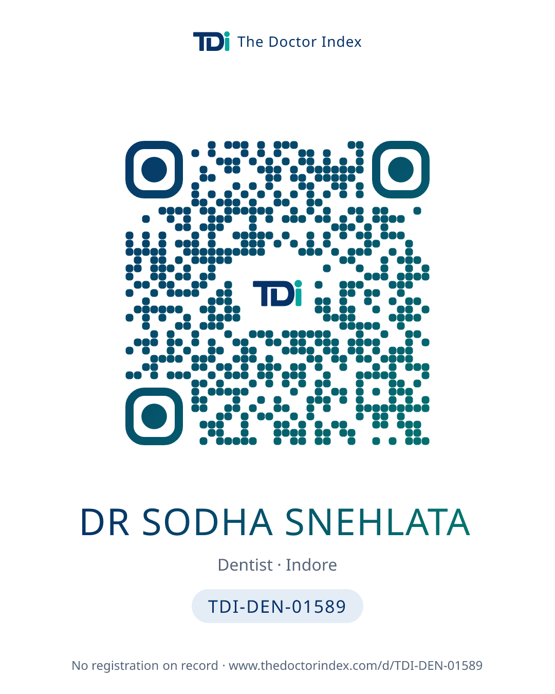 QR card for Dr Sodha Snehlata, TDI-DEN-01589
