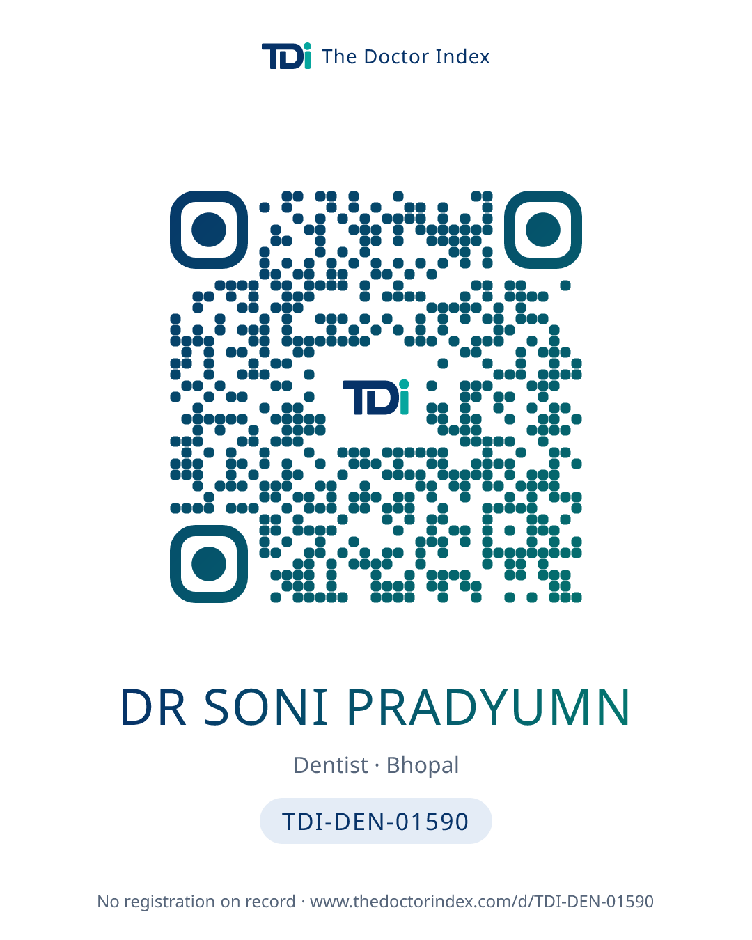 QR card for Dr Soni Pradyumn, TDI-DEN-01590