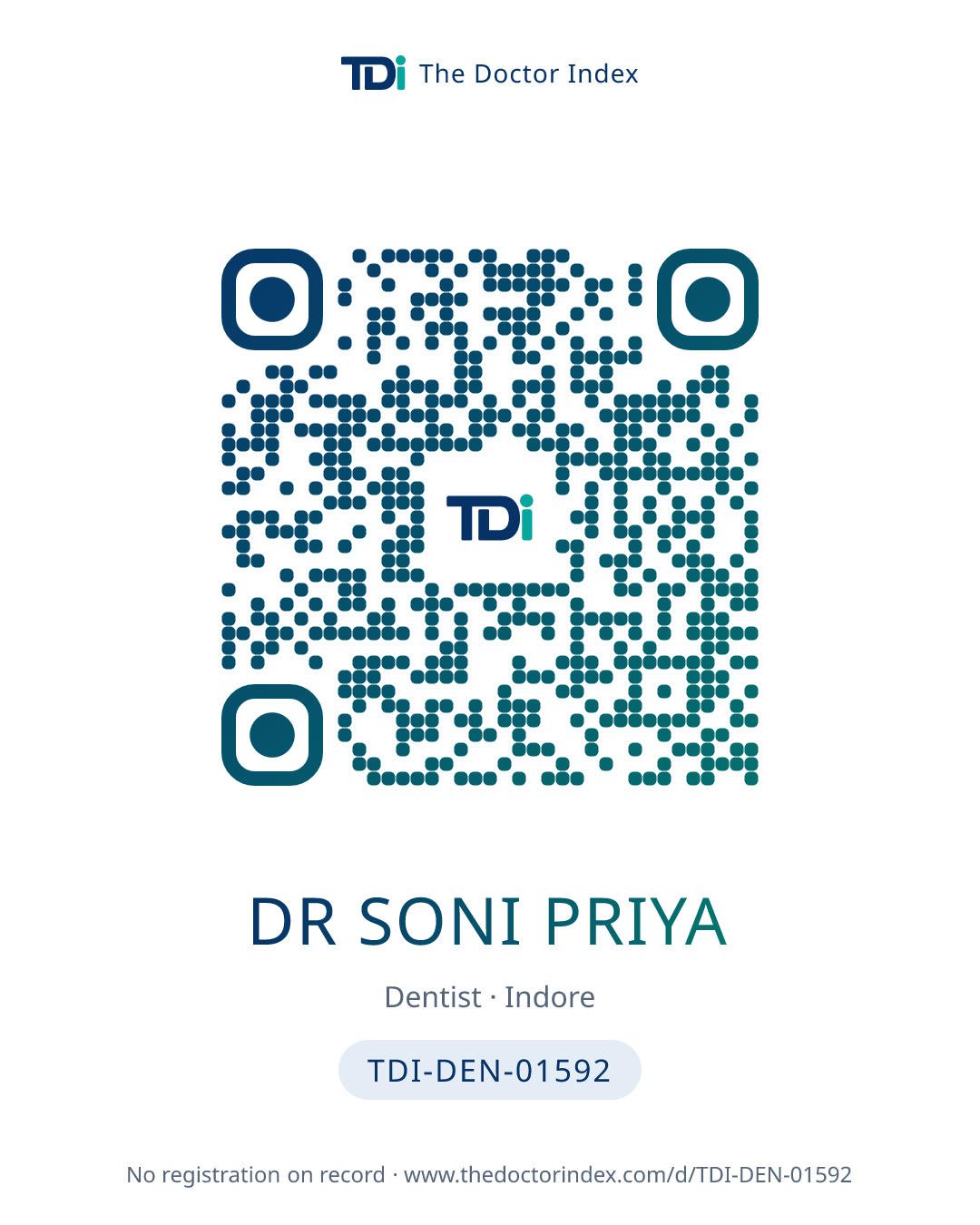 QR card for Dr Soni Priya, TDI-DEN-01592