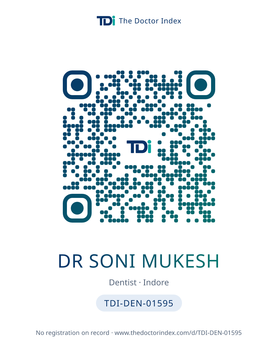 QR card for Dr Soni Mukesh, TDI-DEN-01595