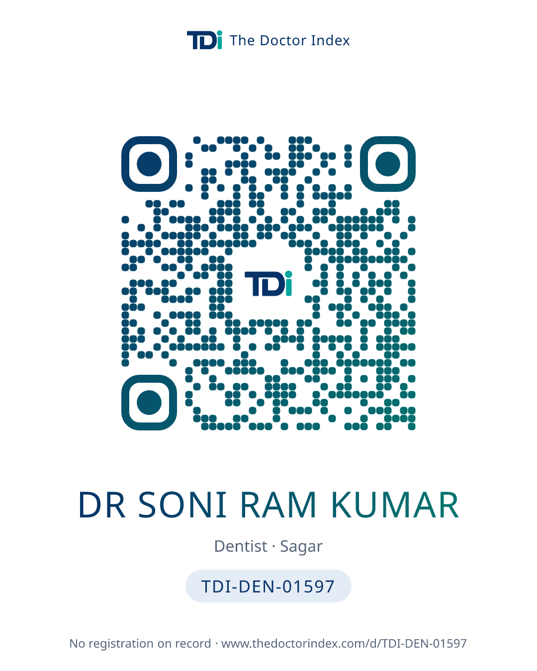 QR card for Dr Soni Ram Kumar, TDI-DEN-01597