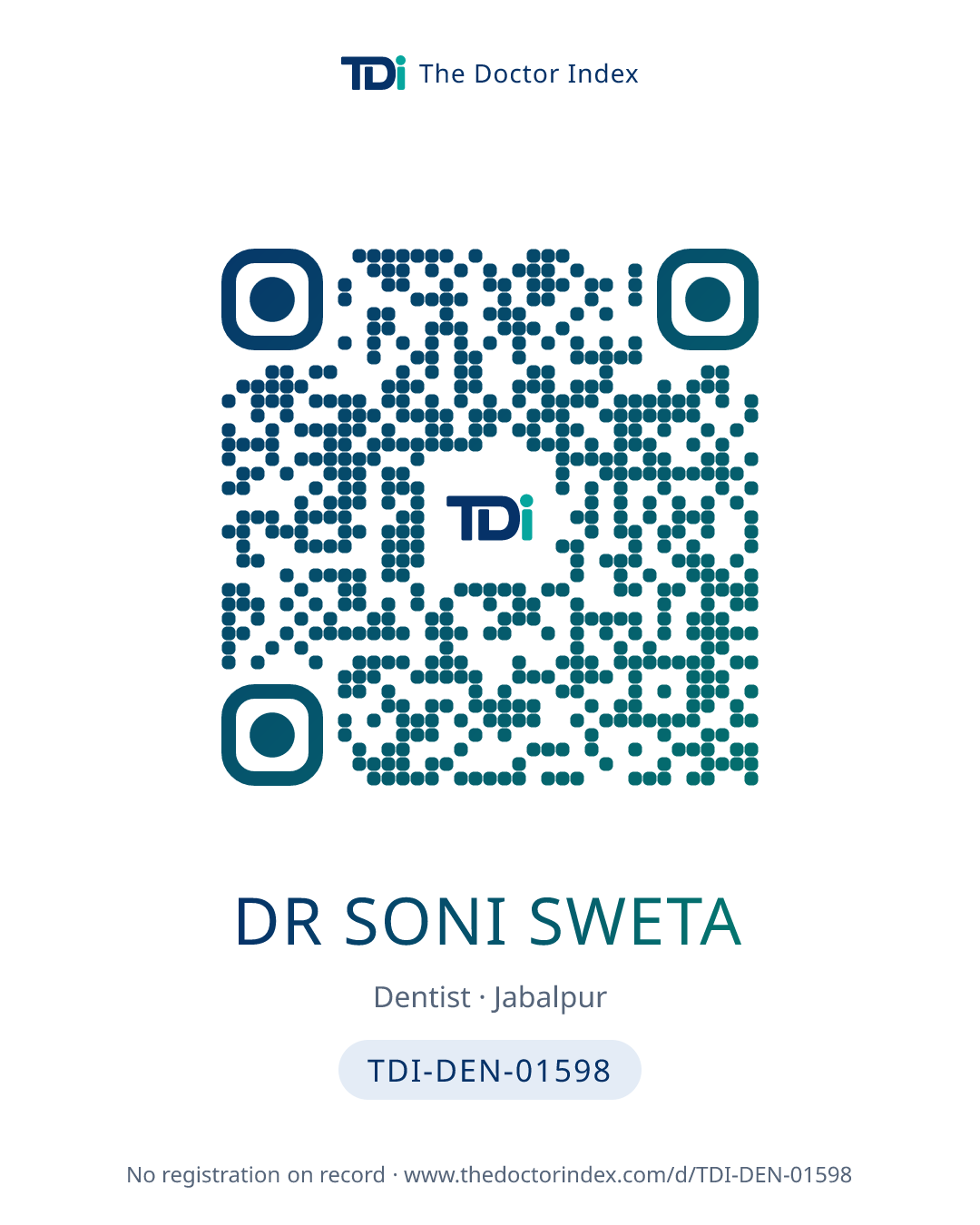 QR card for Dr Soni Sweta, TDI-DEN-01598