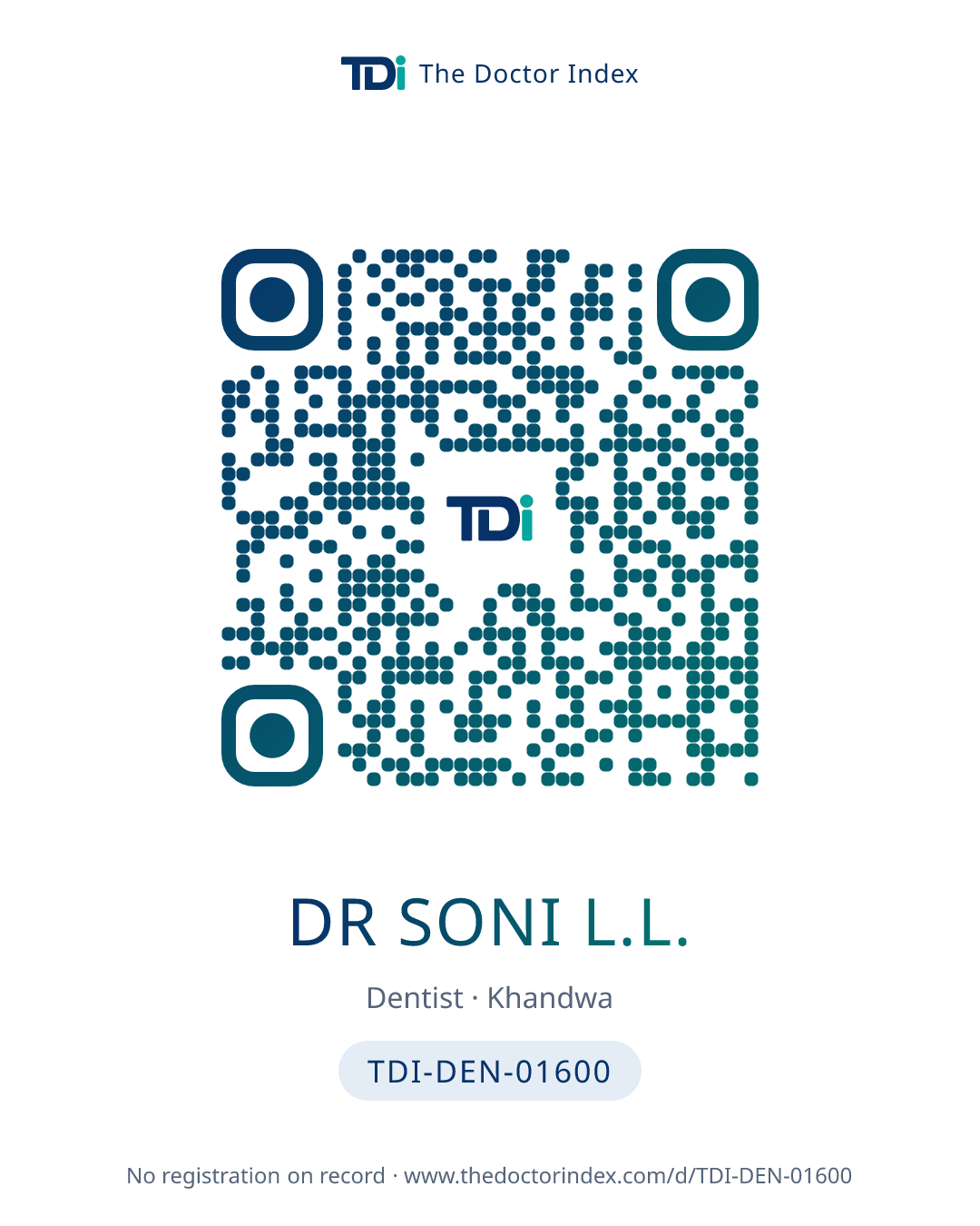QR card for Dr Soni L.L., TDI-DEN-01600