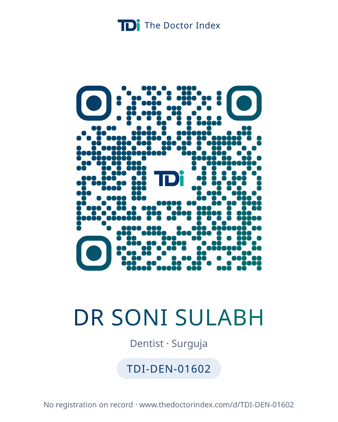QR card for Dr Soni Sulabh, TDI-DEN-01602