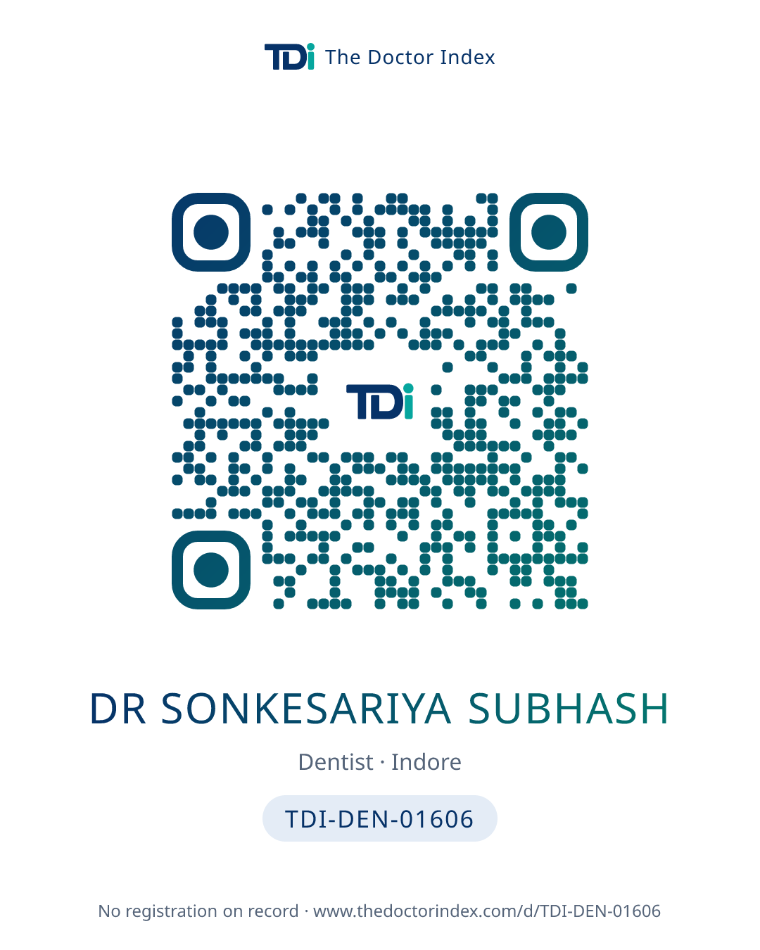 QR card for Dr Sonkesariya Subhash, TDI-DEN-01606