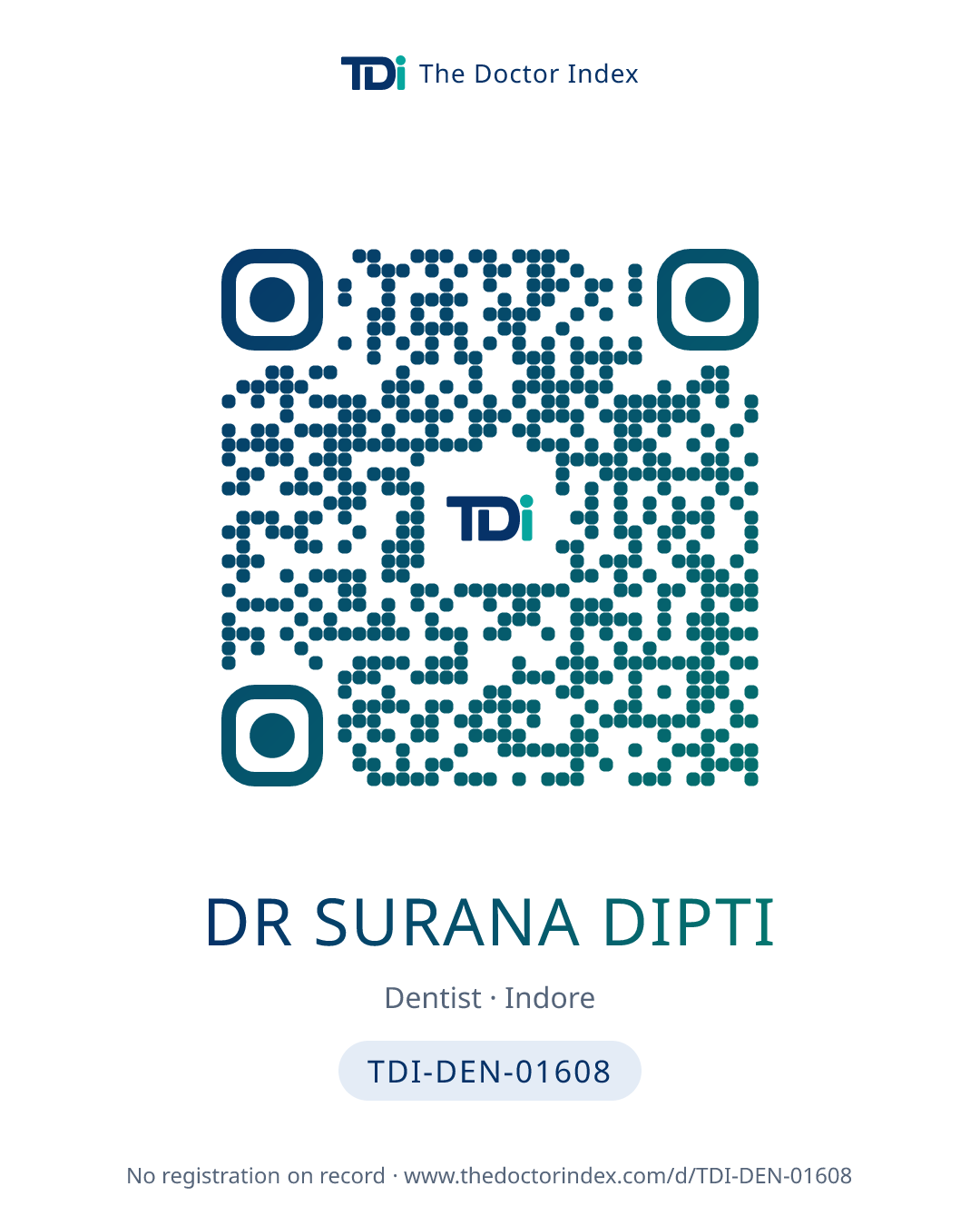 QR card for Dr Surana Dipti, TDI-DEN-01608