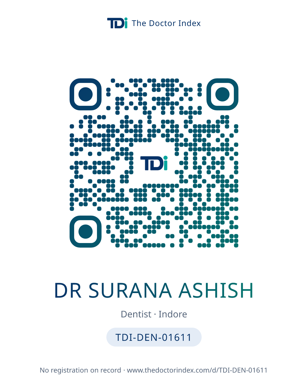 QR card for Dr Surana Ashish, TDI-DEN-01611