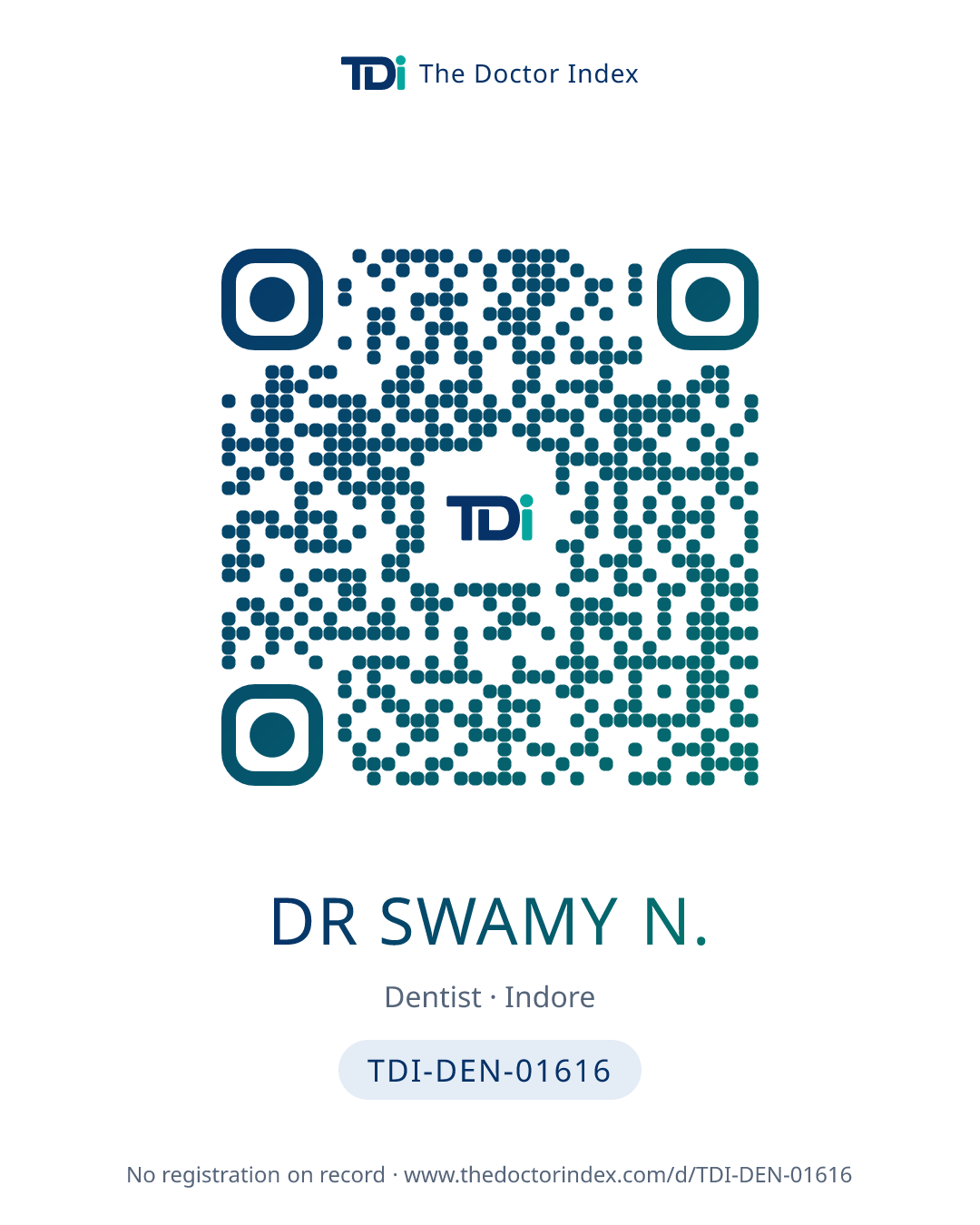 QR card for Dr Swamy N., TDI-DEN-01616