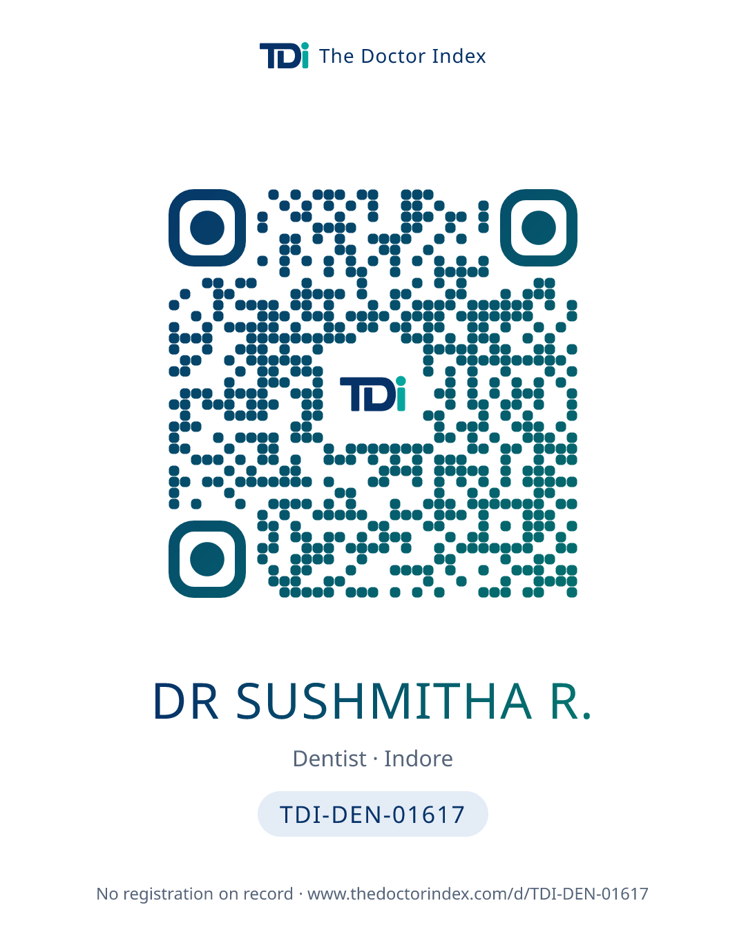 QR card for Dr Sushmitha R., TDI-DEN-01617