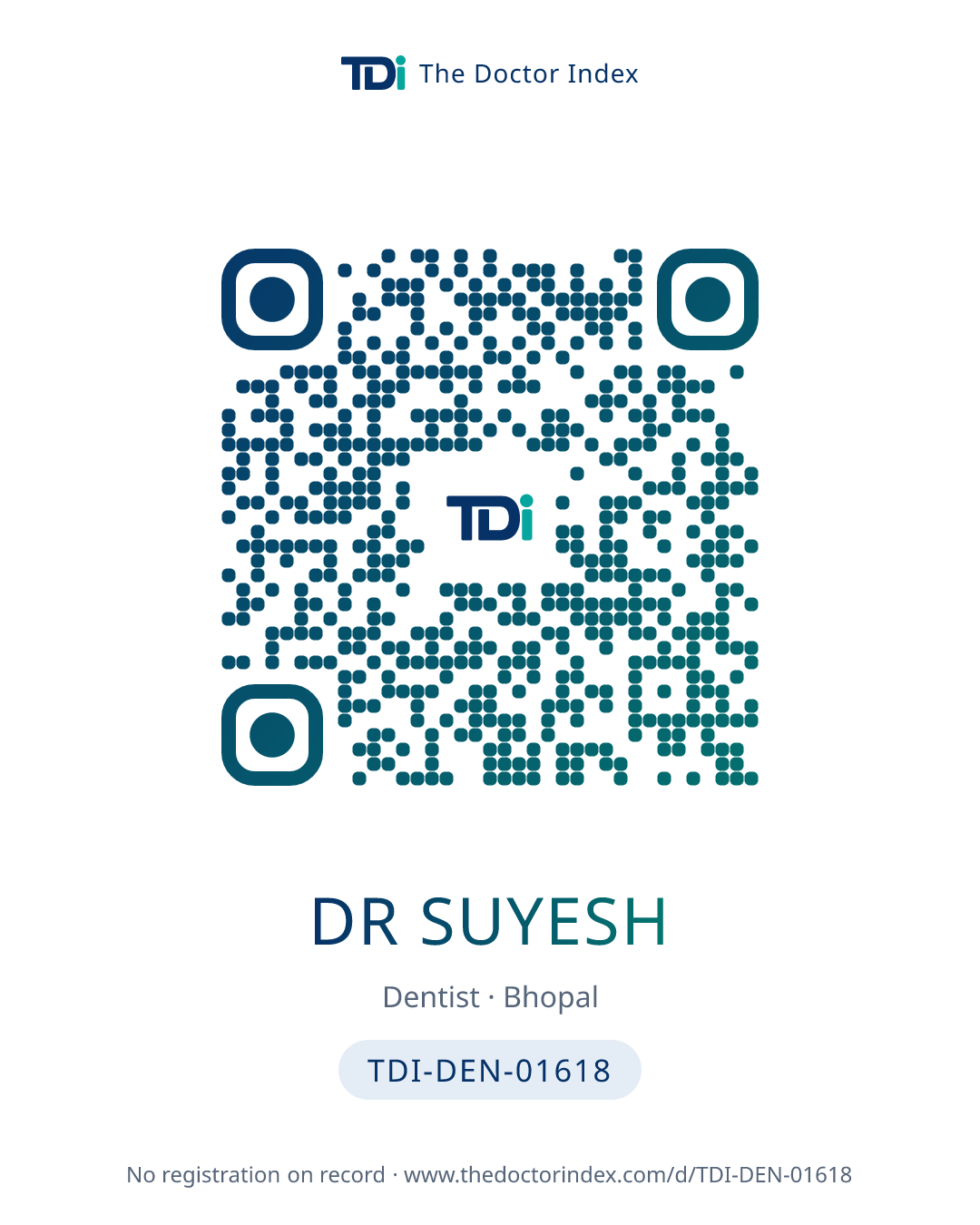 QR card for Dr Suyesh, TDI-DEN-01618