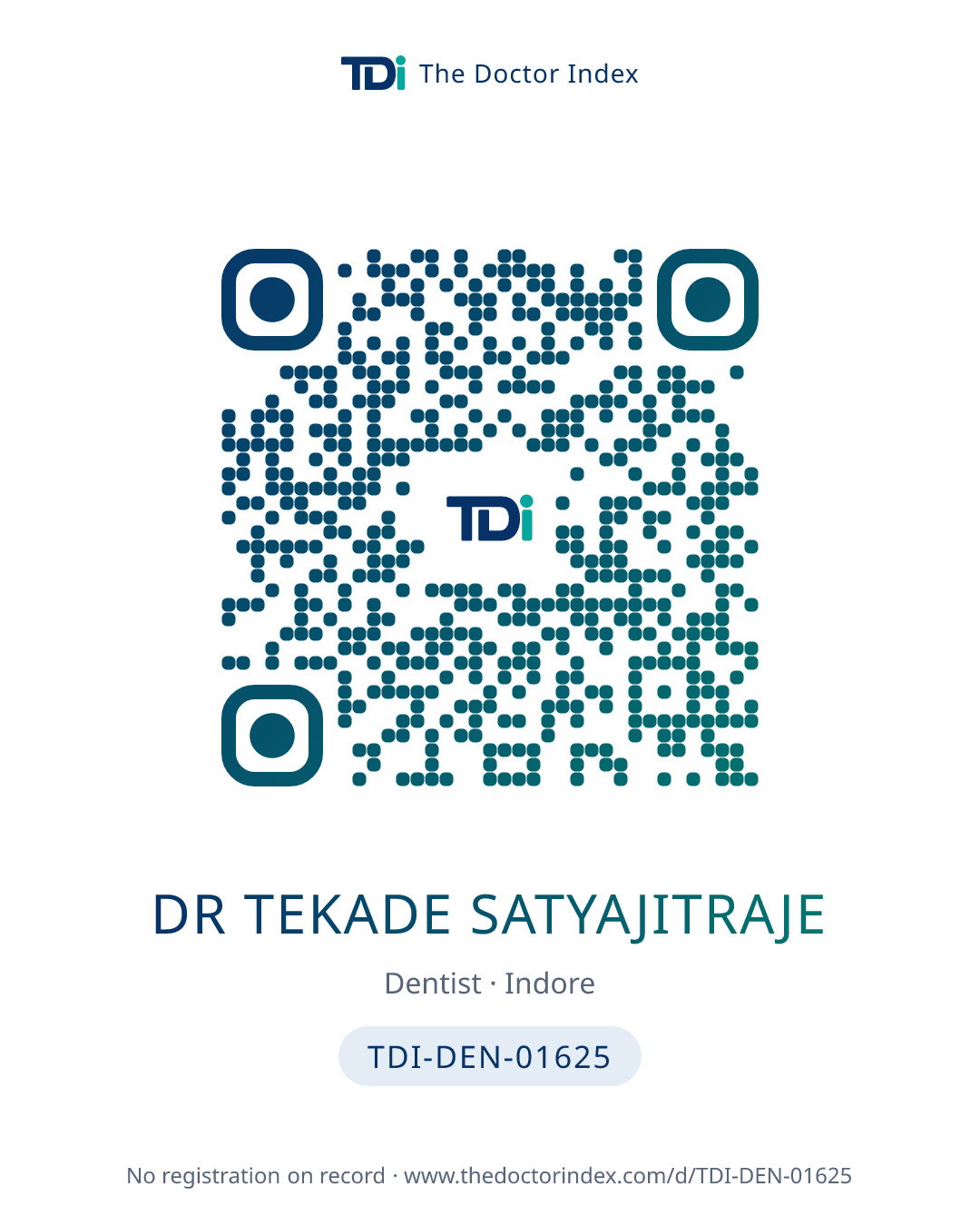 QR card for Dr Tekade Satyajitraje, TDI-DEN-01625