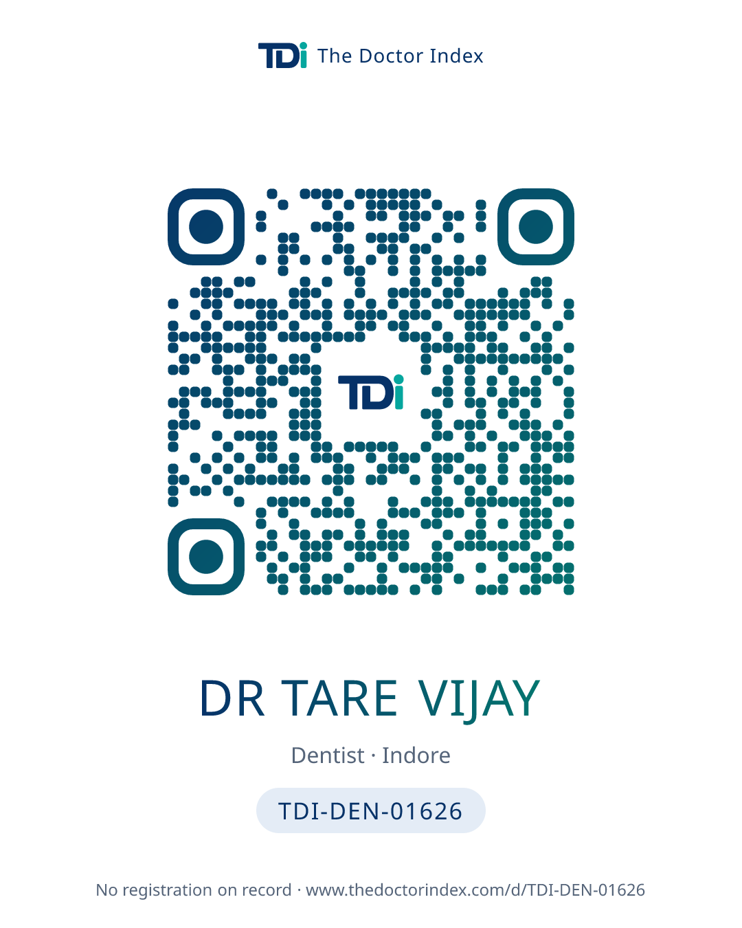 QR card for Dr Tare Vijay, TDI-DEN-01626