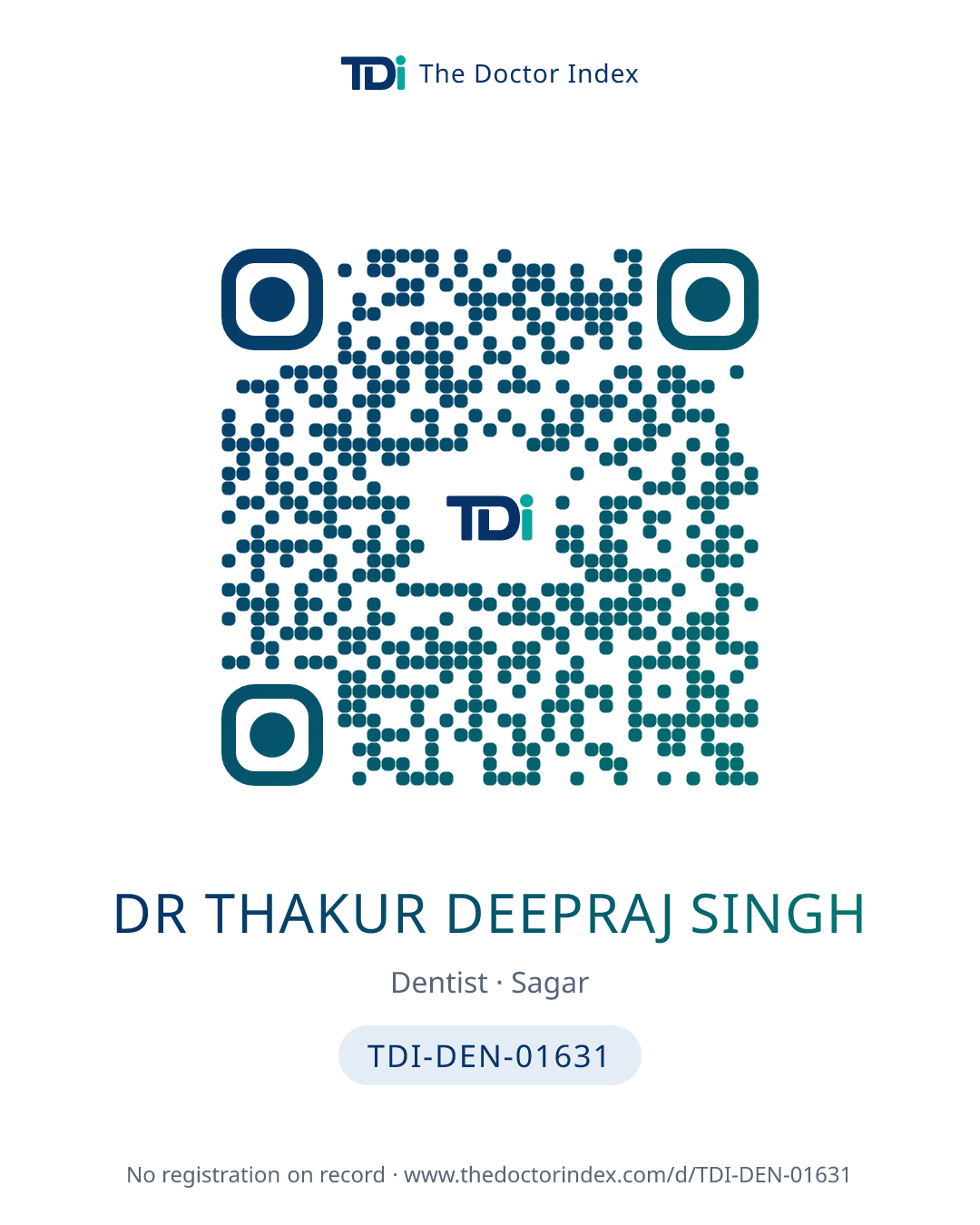 QR card for Dr Thakur Deepraj Singh, TDI-DEN-01631