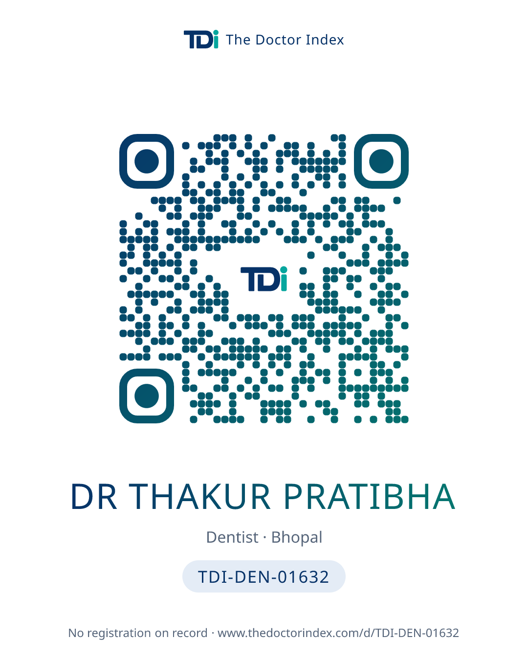 QR card for Dr Thakur Pratibha, TDI-DEN-01632