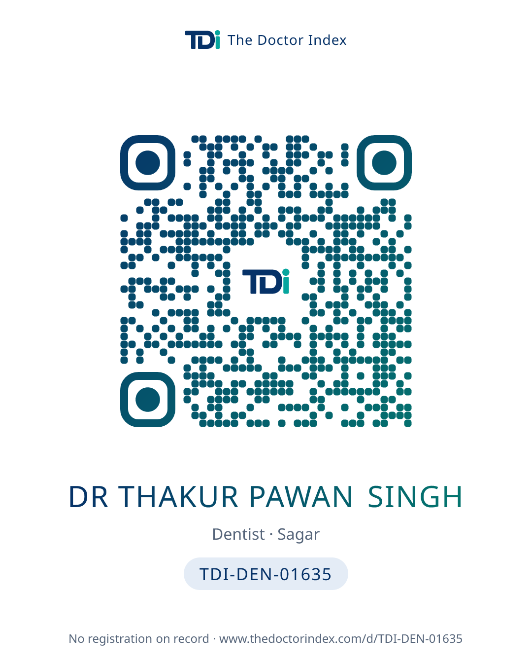 QR card for Dr Thakur Pawan Singh, TDI-DEN-01635