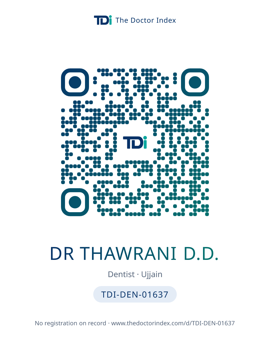 QR card for Dr Thawrani D.D., TDI-DEN-01637