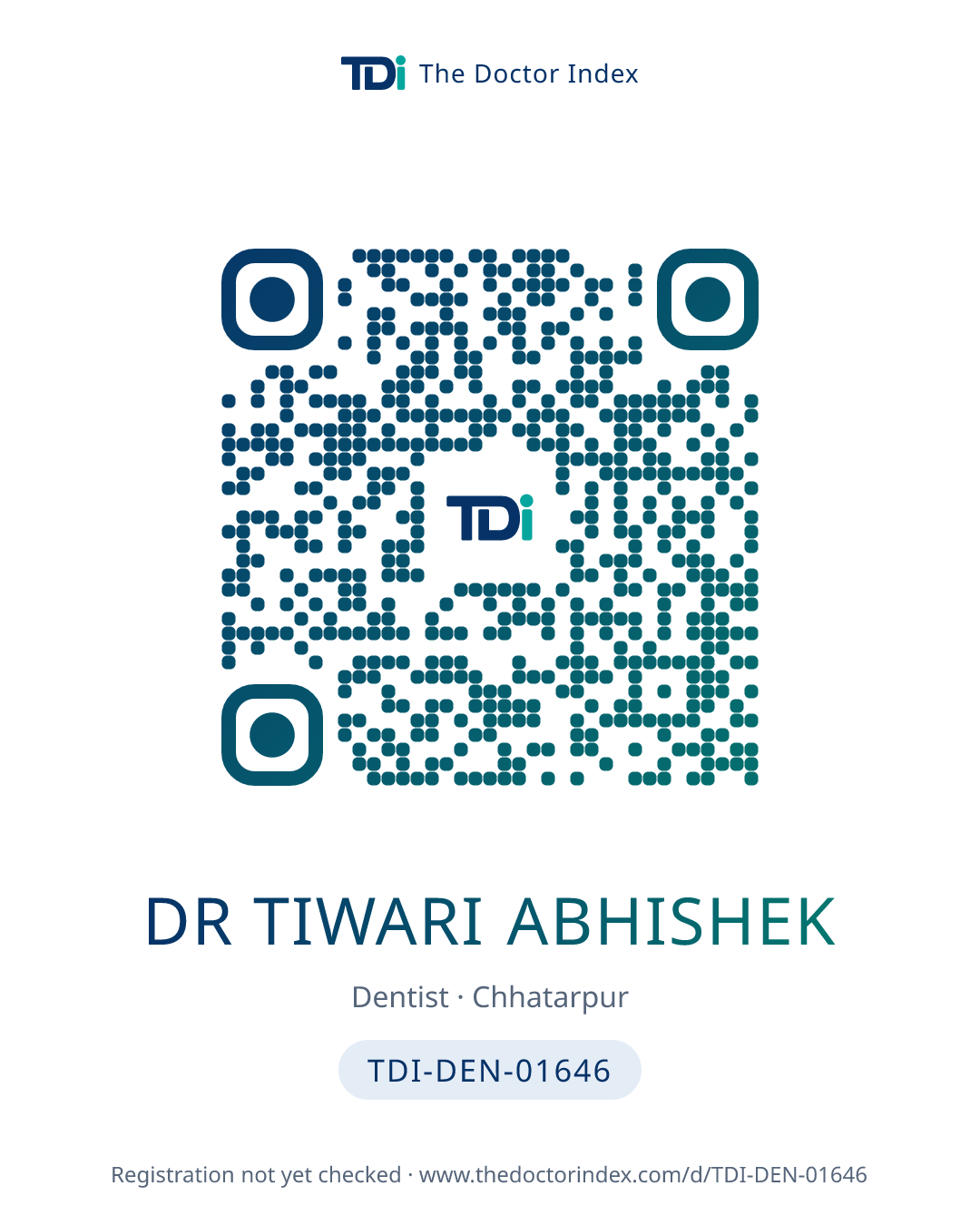 QR card for Dr Tiwari Abhishek, TDI-DEN-01646