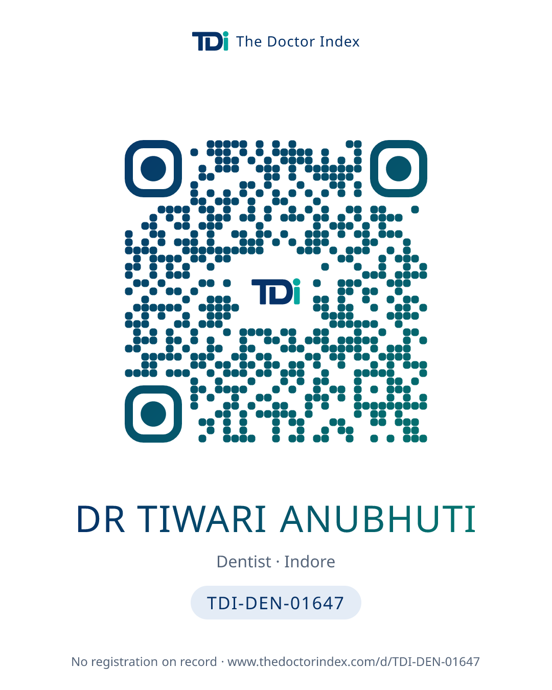 QR card for Dr Tiwari Anubhuti, TDI-DEN-01647