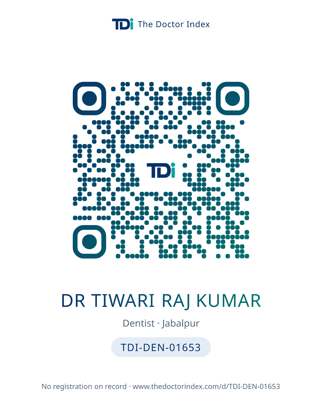 QR card for Dr Tiwari Raj Kumar, TDI-DEN-01653