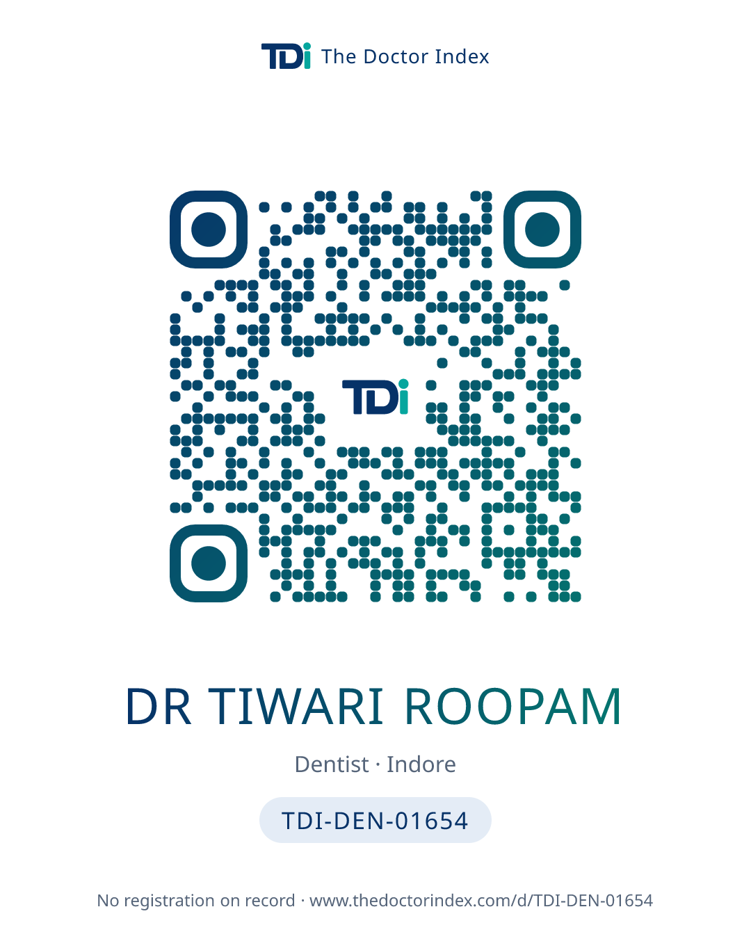 QR card for Dr Tiwari Roopam, TDI-DEN-01654
