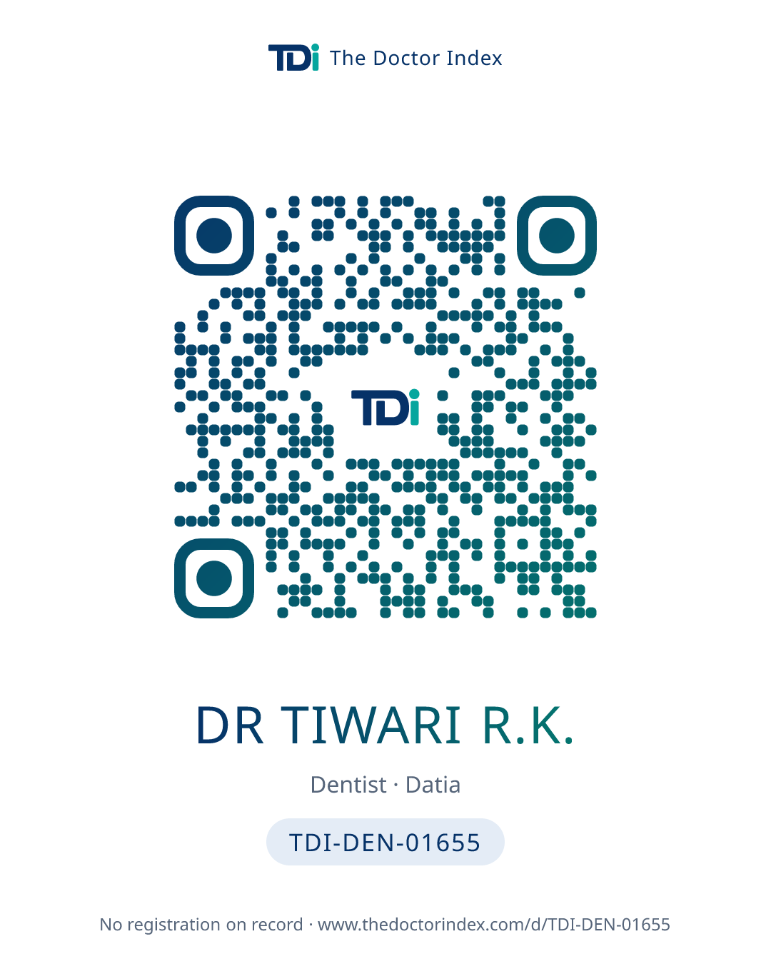 QR card for Dr Tiwari R.K., TDI-DEN-01655