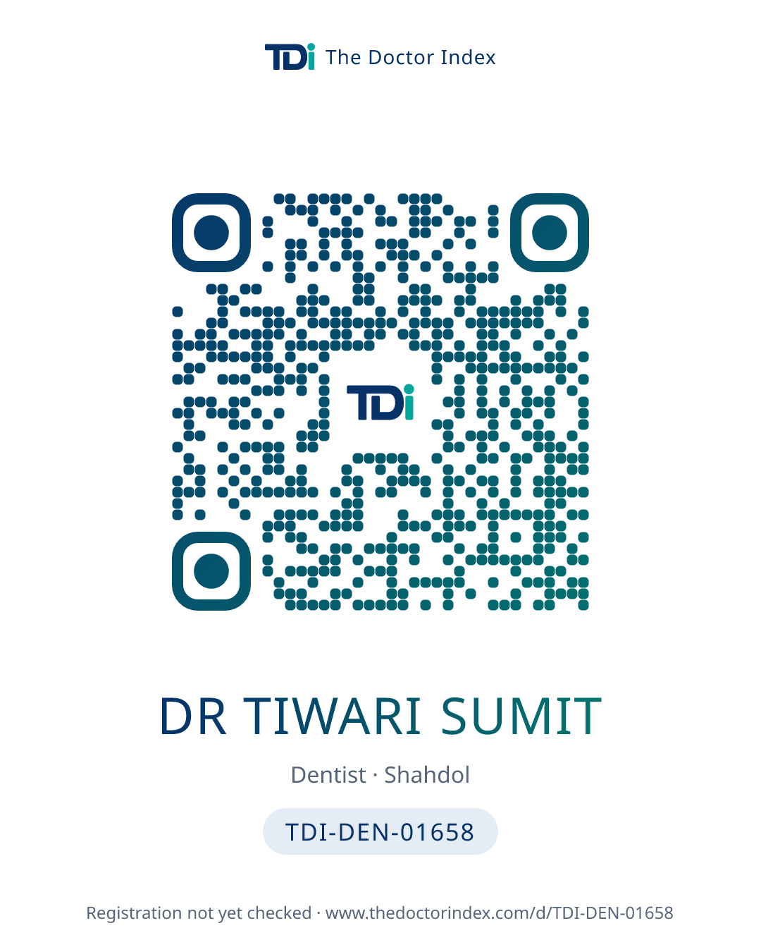 QR card for Dr Tiwari Sumit, TDI-DEN-01658