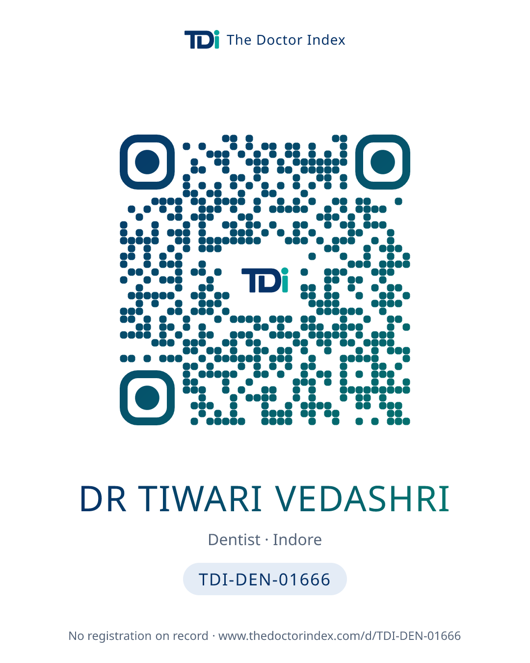 QR card for Dr Tiwari Vedashri, TDI-DEN-01666