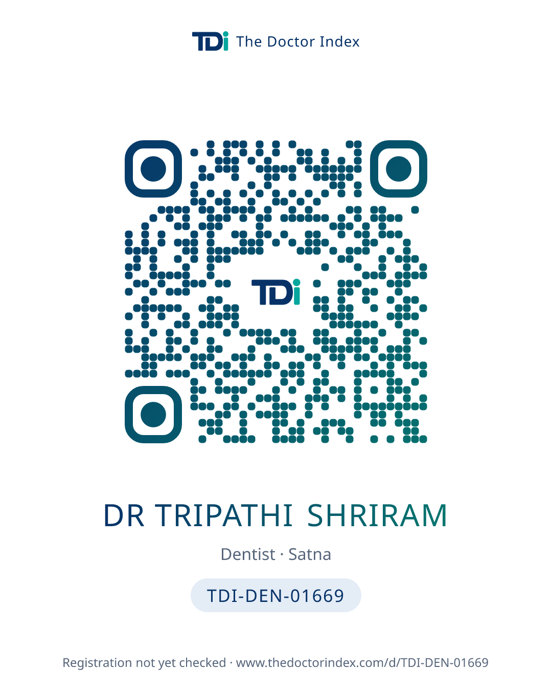 QR card for Dr Tripathi Shriram, TDI-DEN-01669